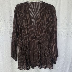 Chico's Asymmetrical Brown and Black Long Sleeve Blouse